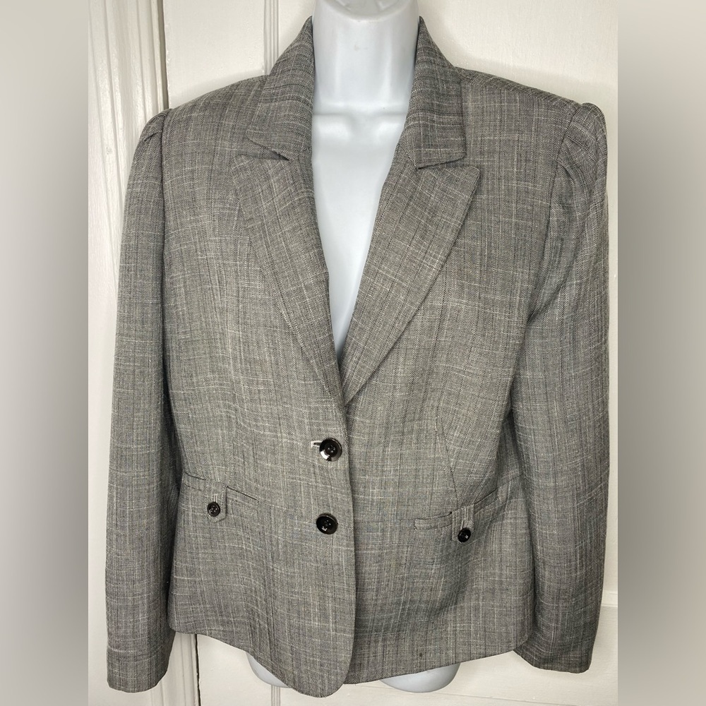 ALEX MARIE Women's Gray Business Office Blazer Jacket with Black Buttons